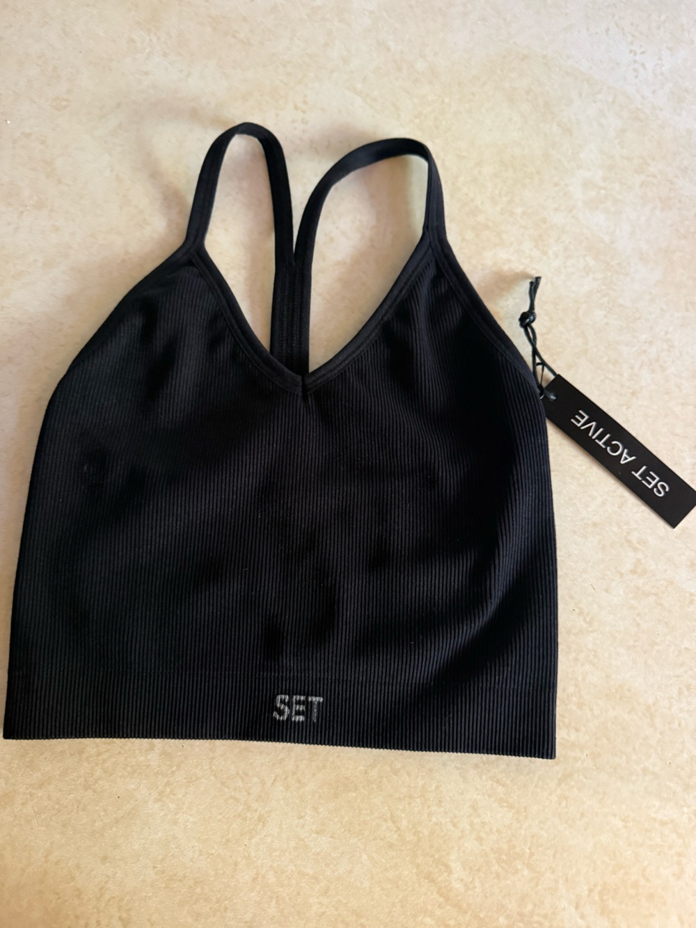 SET Active Black Ribbed Double-Strap Bandeau
